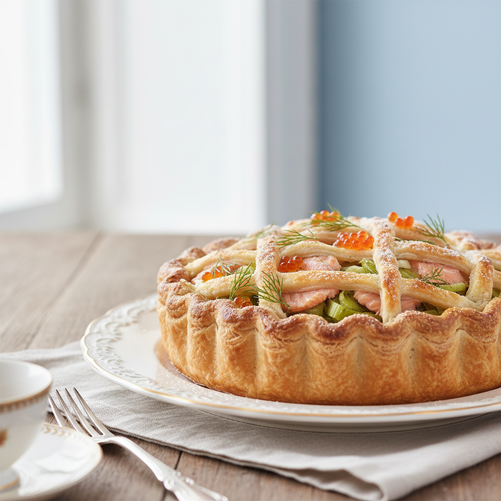 Photo de Recette de la tarte au saumon et poireaux fondante