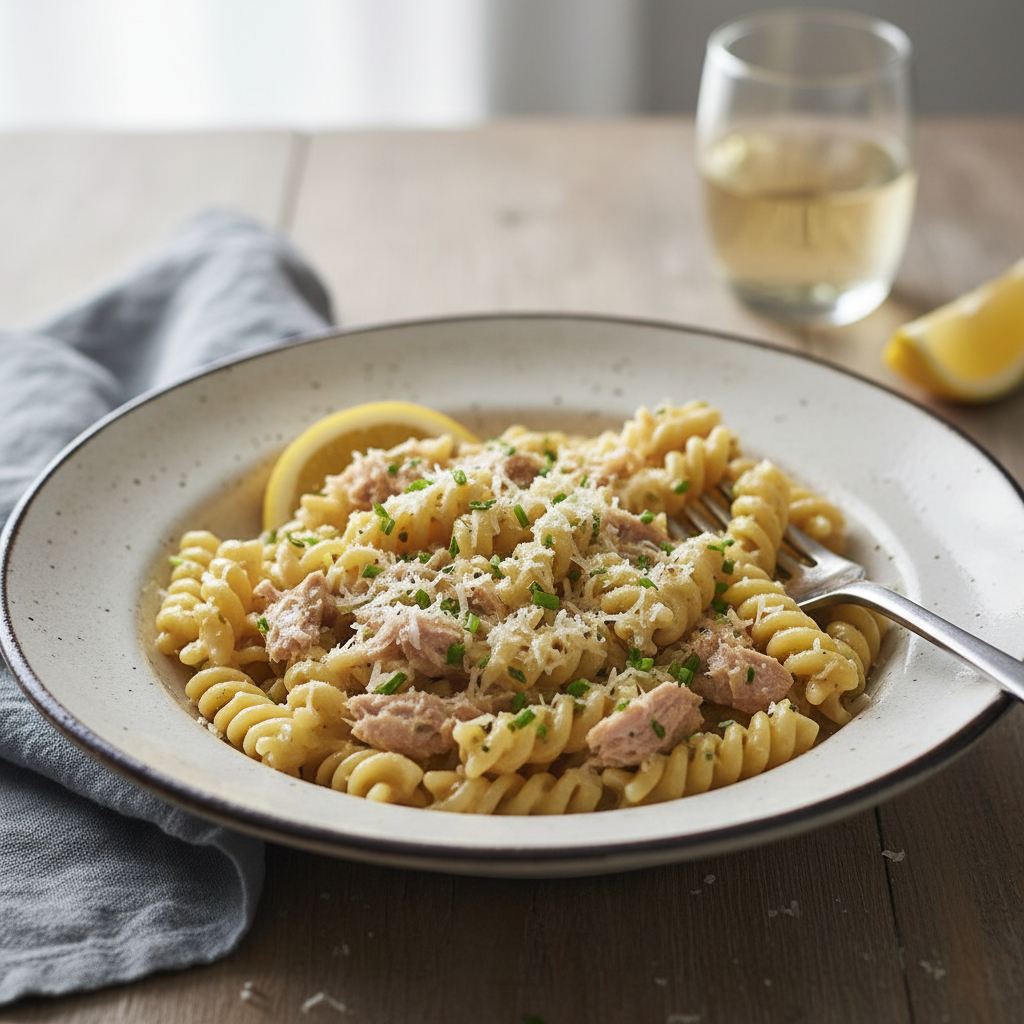 Photo de Recette des pâtes au thon et à la crème de parmesan