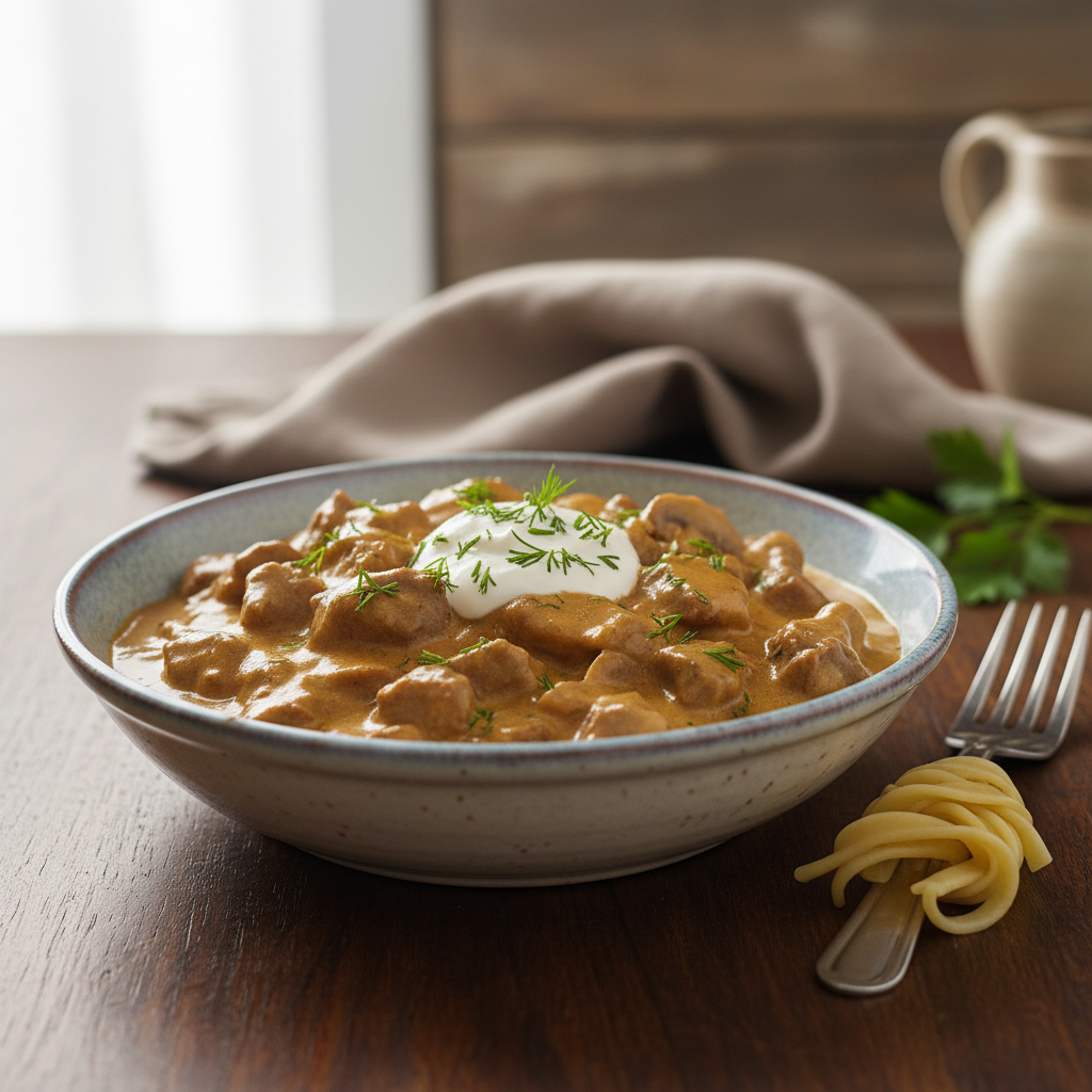 Photo de Recette du bœuf Stroganoff onctueux à la crème aigre