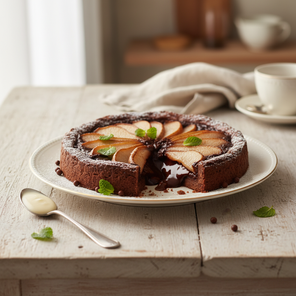 Photo de Recette de tarte poire chocolat au cœur fondant