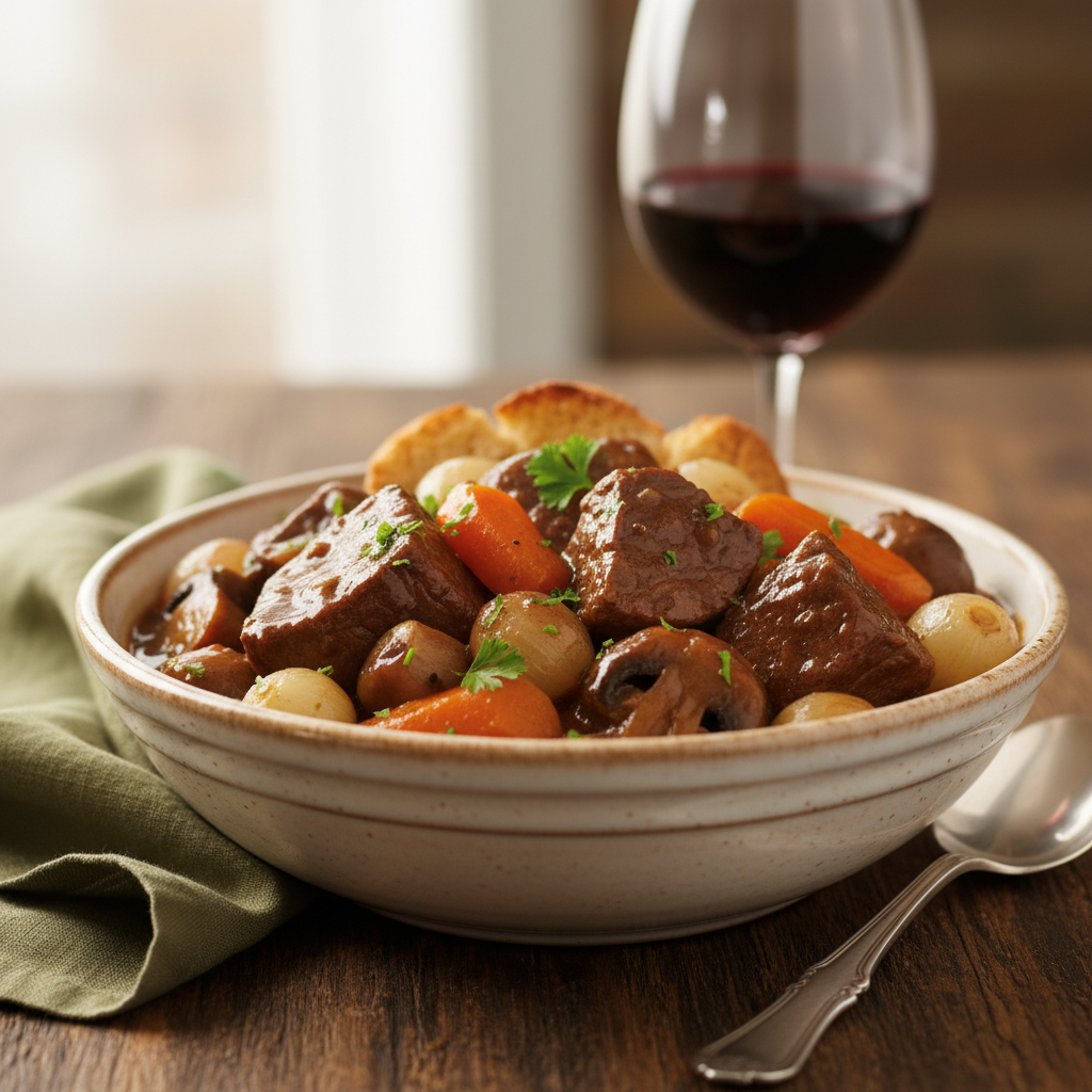 Photo de Recette du bœuf bourguignon traditionnel et fondant