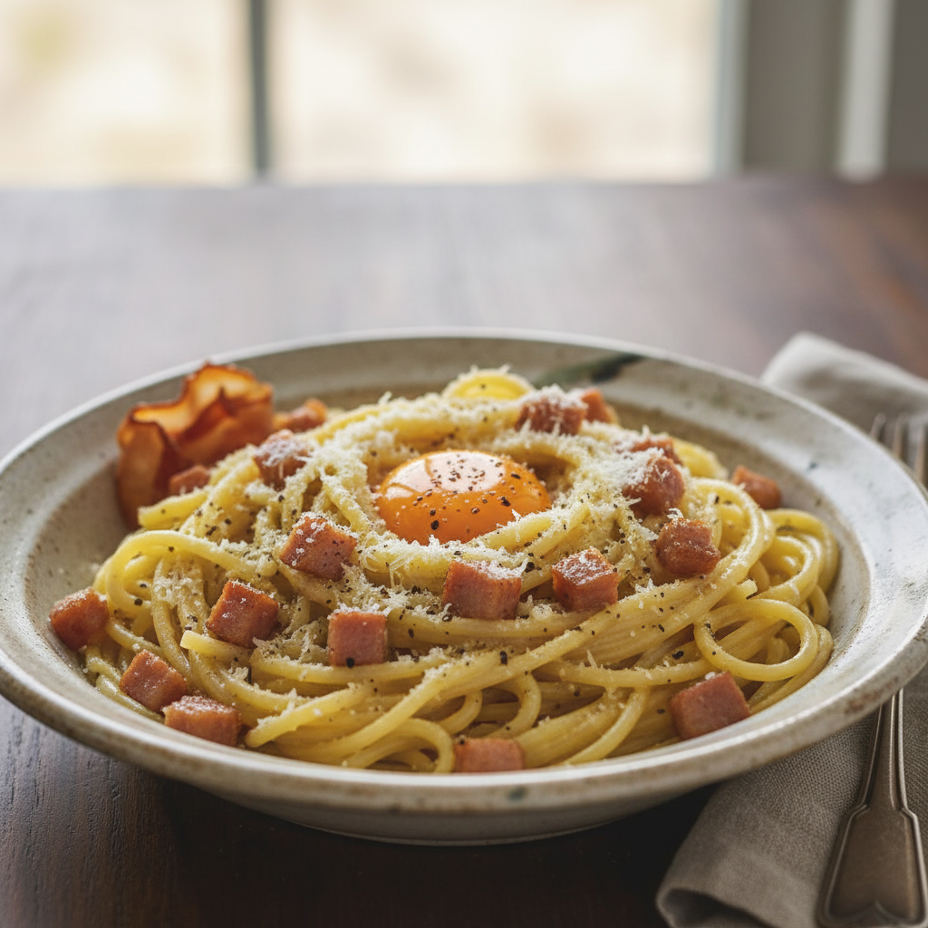 Photo de Recette des pâtes carbonara traditionnelles et crémeuses