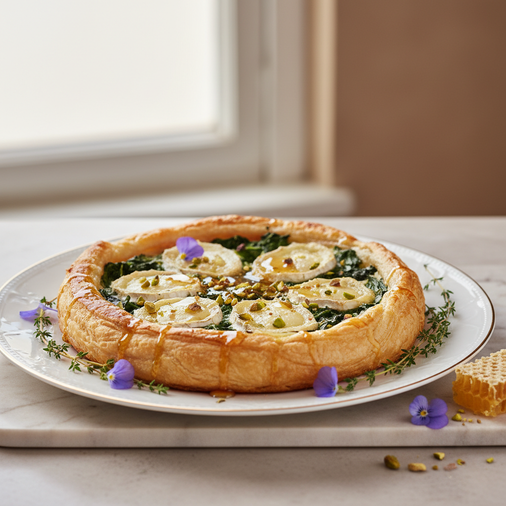 Photo de Recette de tarte chèvre épinard croustillante au miel