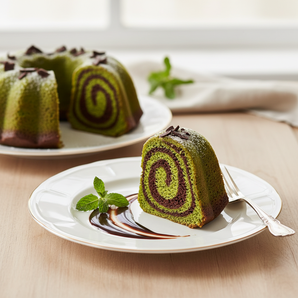 Photo de Recette de gâteau zébré au thé matcha et chocolat noir