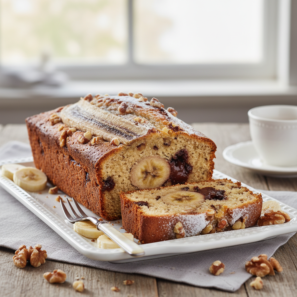 Photo de Recette du cake à la banane moelleux et fondant aux noix