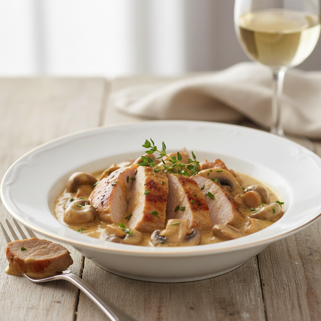 Photo de Recette de l'émincé de porc à la crème et aux champignons