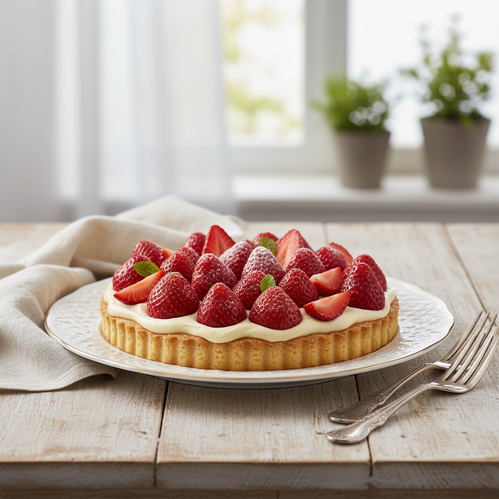 Photo de Recette de tarte aux fraises à la crème pâtissière onctueuse