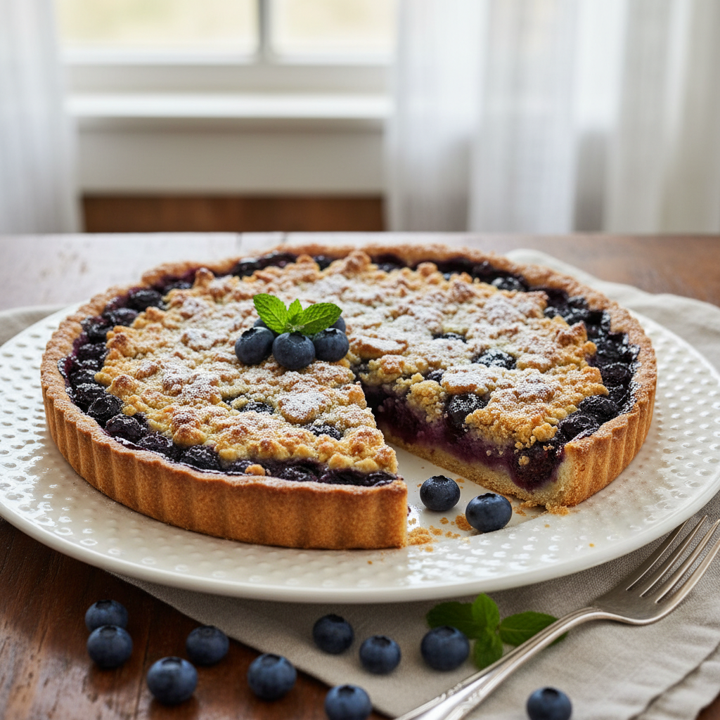 Photo de Recette de la tarte aux myrtilles croustillante et fruitée