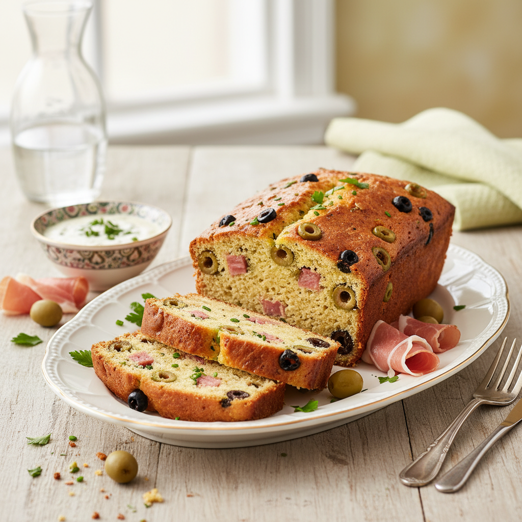 Photo de Recette de cake apéritif moelleux aux olives et jambon