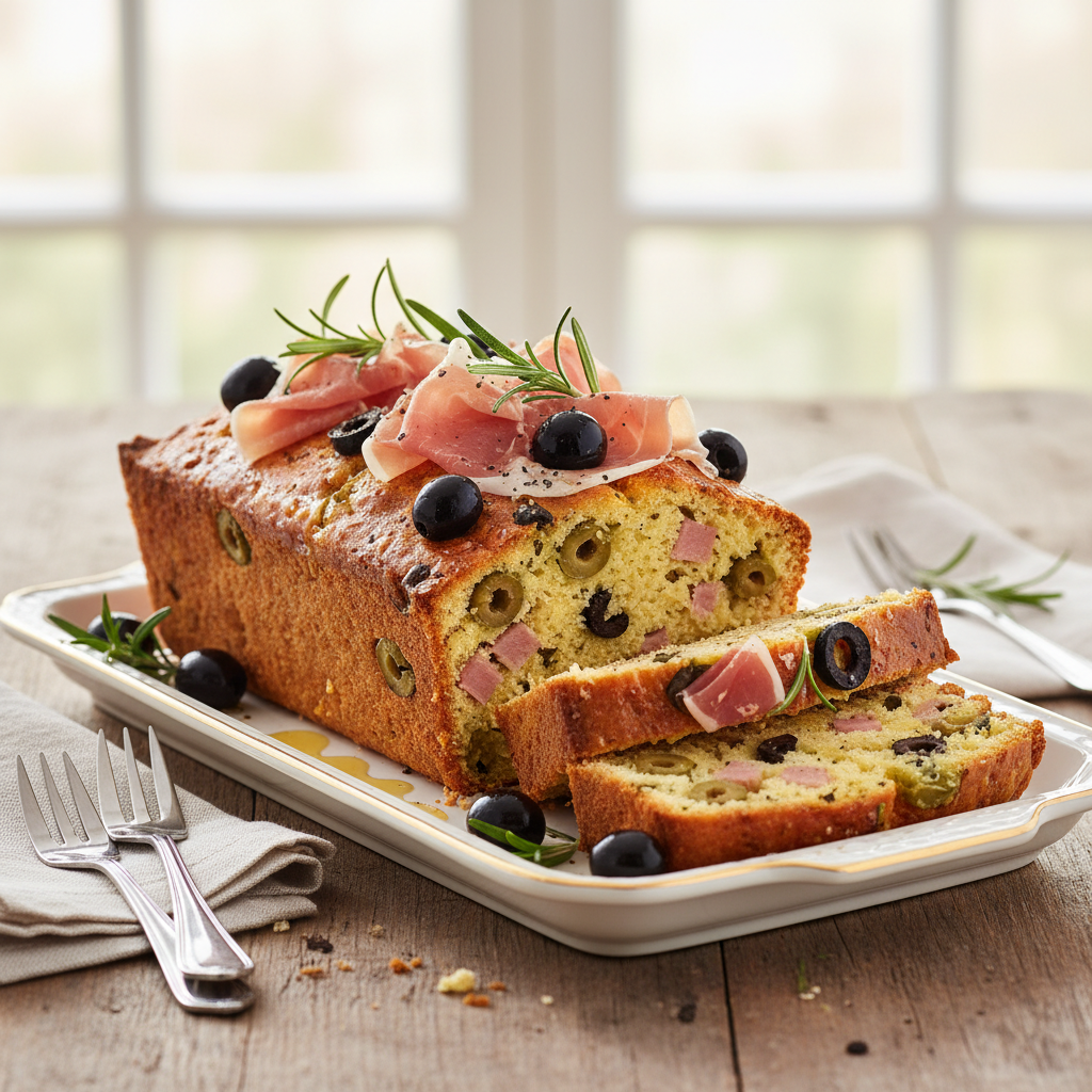 Photo de Recette de cake aux olives et jambon façon traiteur