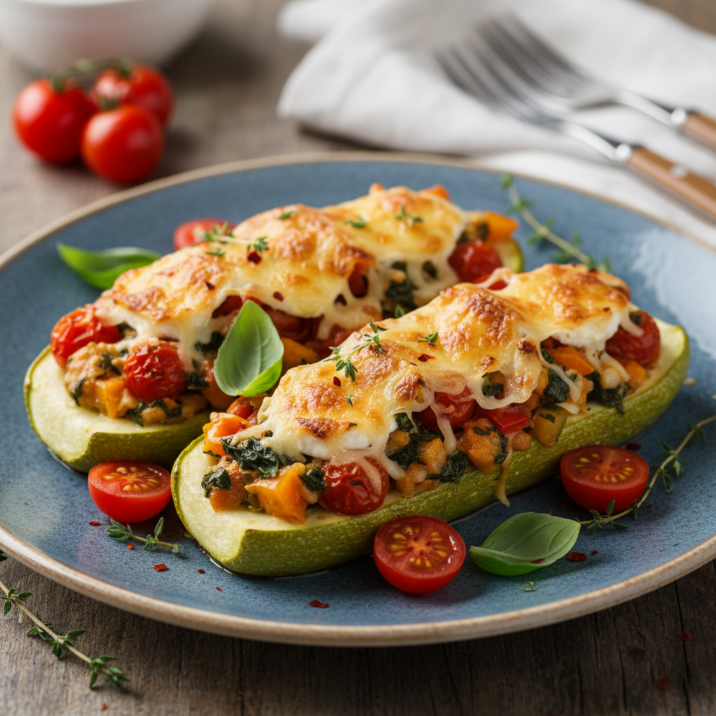 Photo de Recette de courgette farcie végétarienne fondante et gratinée