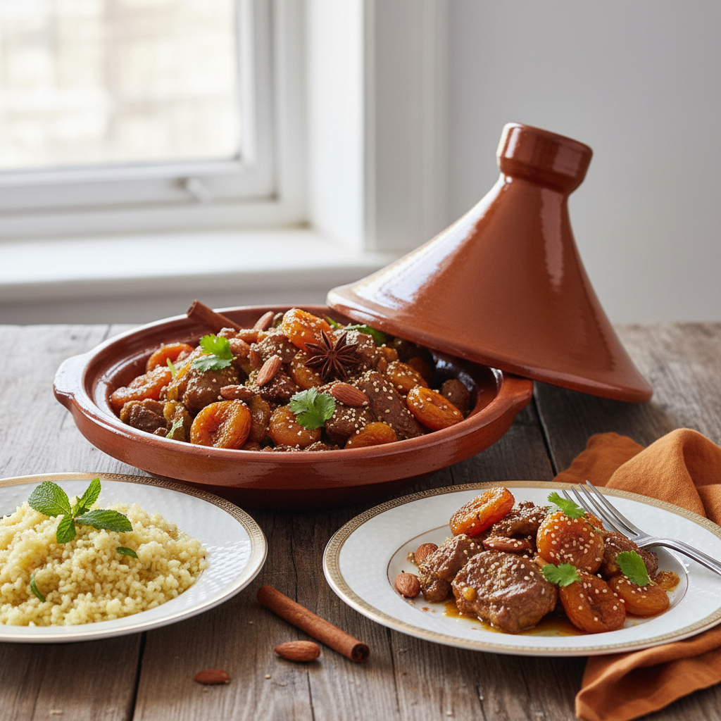 Photo de Recette de tajine d'agneau fondant aux abricots secs