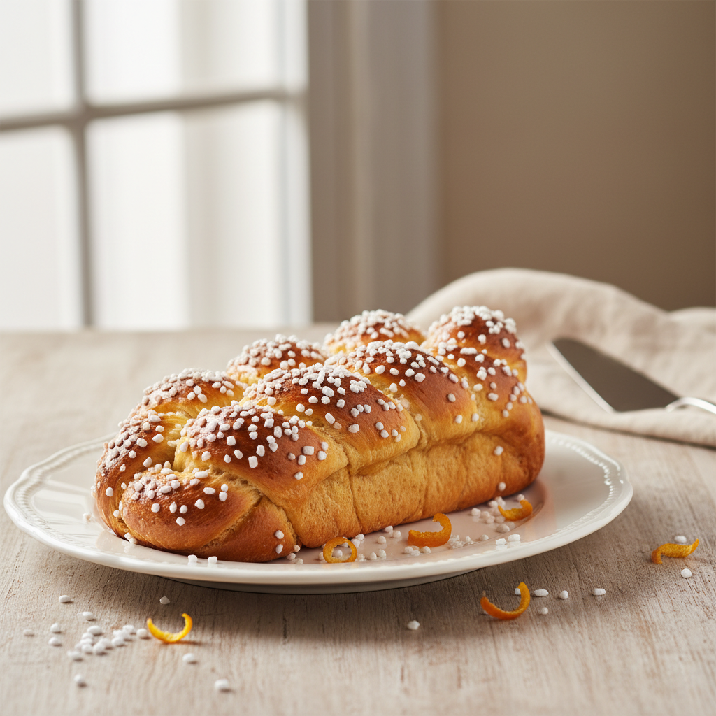 Photo de Recette de la brioche tressée traditionnelle au sucre perlé