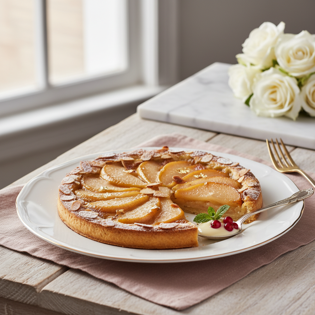 Photo de Recette de la tarte amandine aux poires fondantes