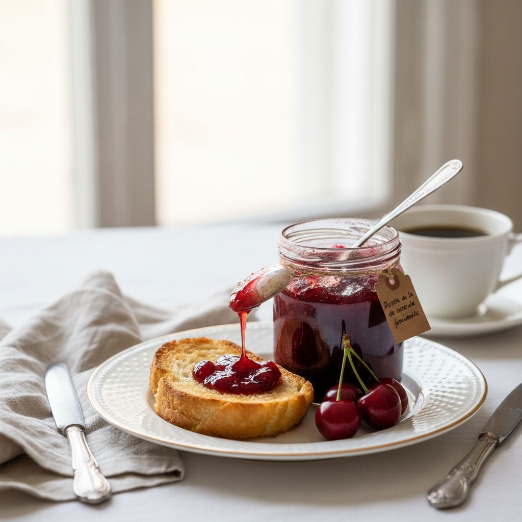 Photo de Recette de la confiture de cerises de grand-mère fondante