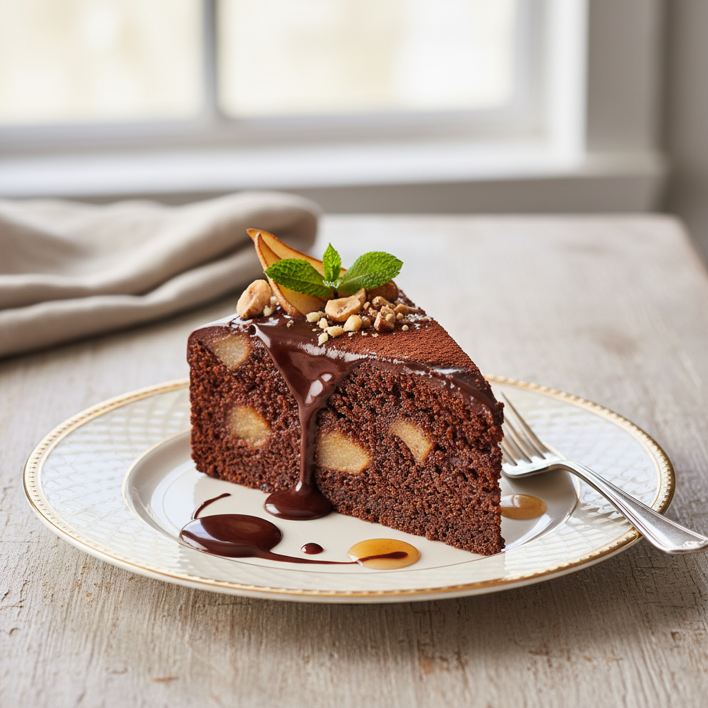Photo de Recette de gâteau poires chocolat intense et très juteux