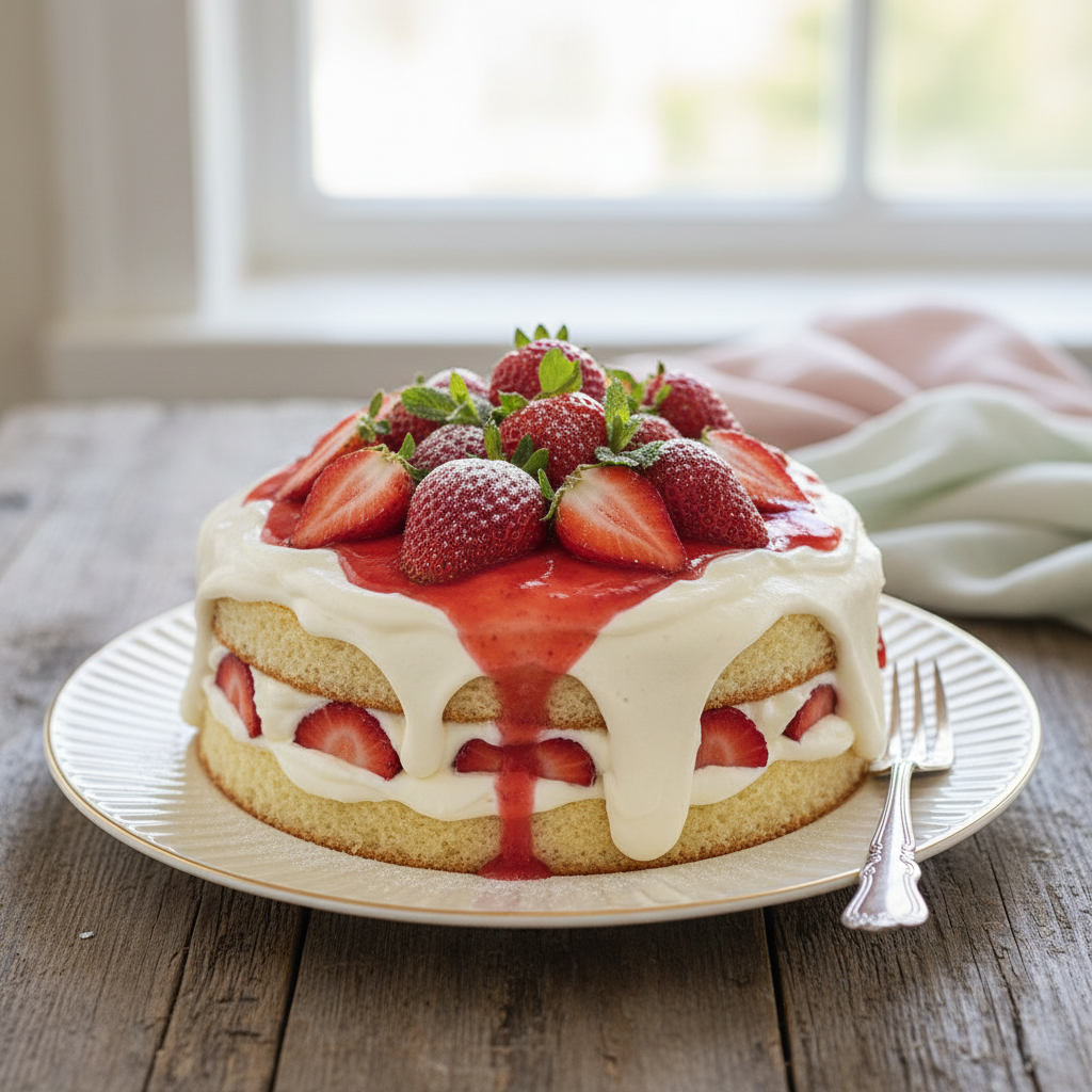 Photo de Recette du gâteau aux fraises fondant à la crème légère