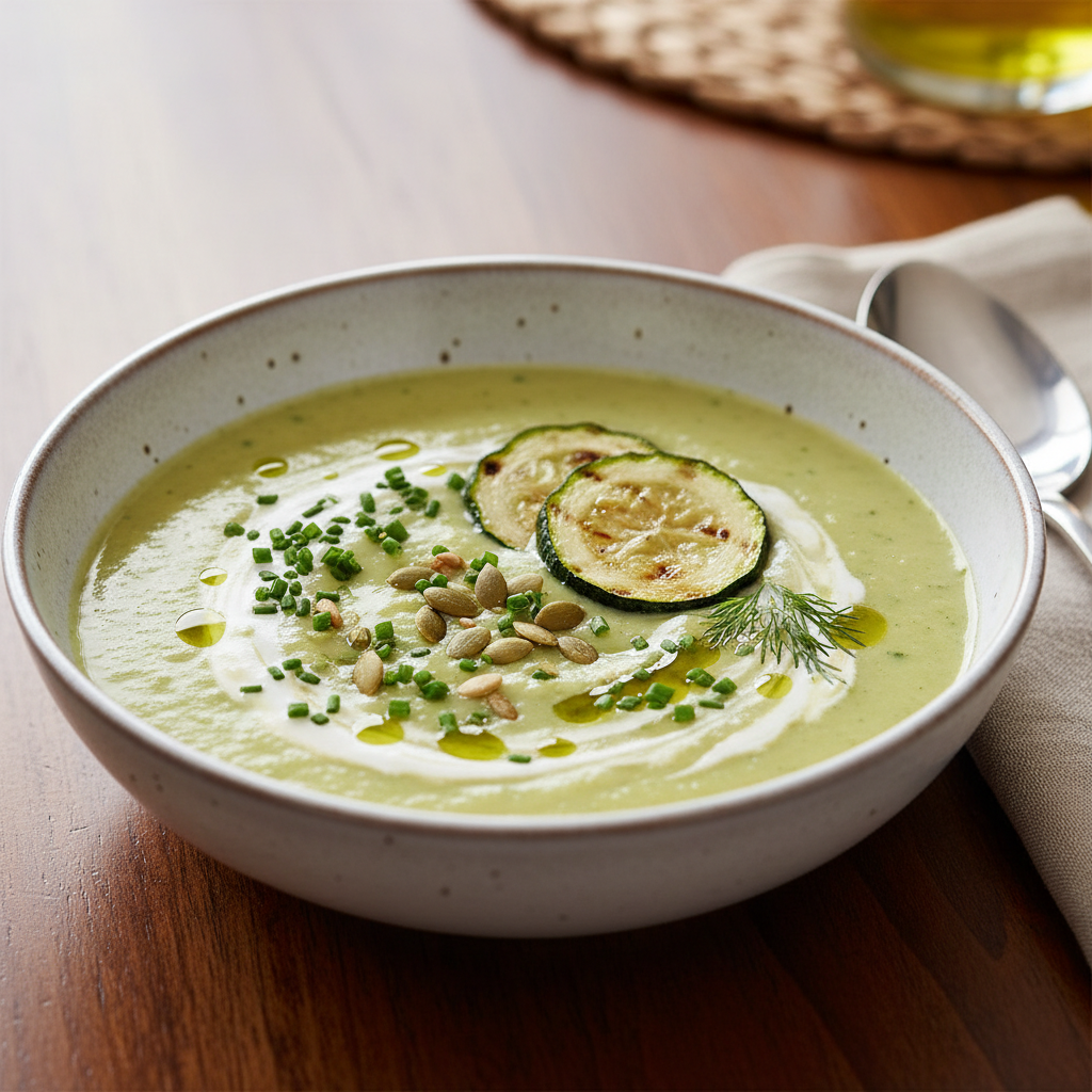 Photo de Recette de soupe de courgettes onctueuse à la crème