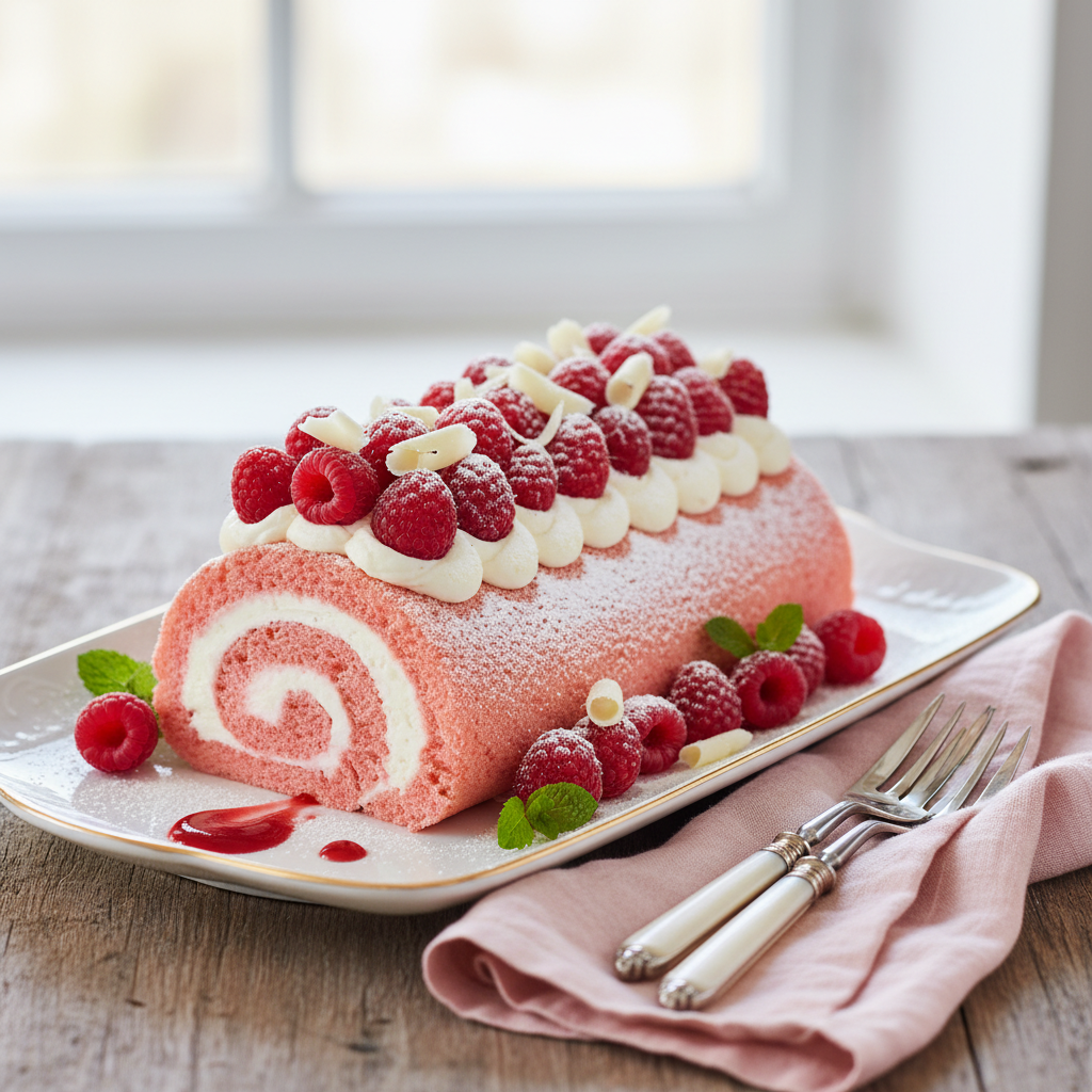 Photo de Recette de bûche de Noël facile à la framboise et mascarpone