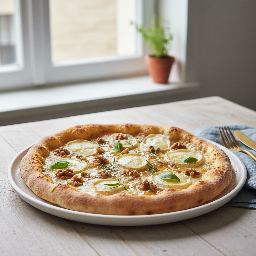 Photo de Recette de la pizza chèvre miel et noix croustillante