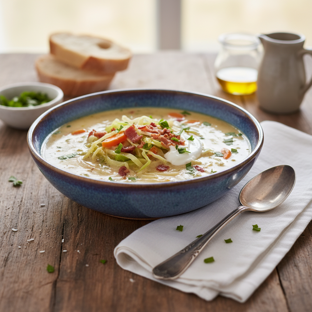Photo de Recette de soupe aux choux paysanne et réconfortante