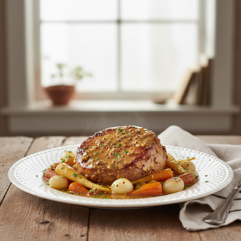 Photo de Recette d'échine de porc braisée à la moutarde ancienne