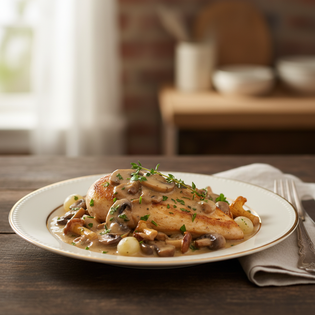 Photo de Recette de blanc de poulet en sauce forestière onctueuse