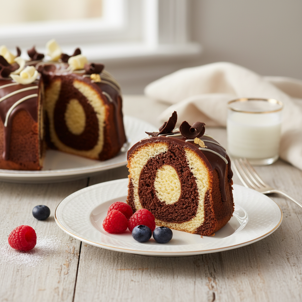 Photo de Recette du marbré bicolore au cacao et beurre frais