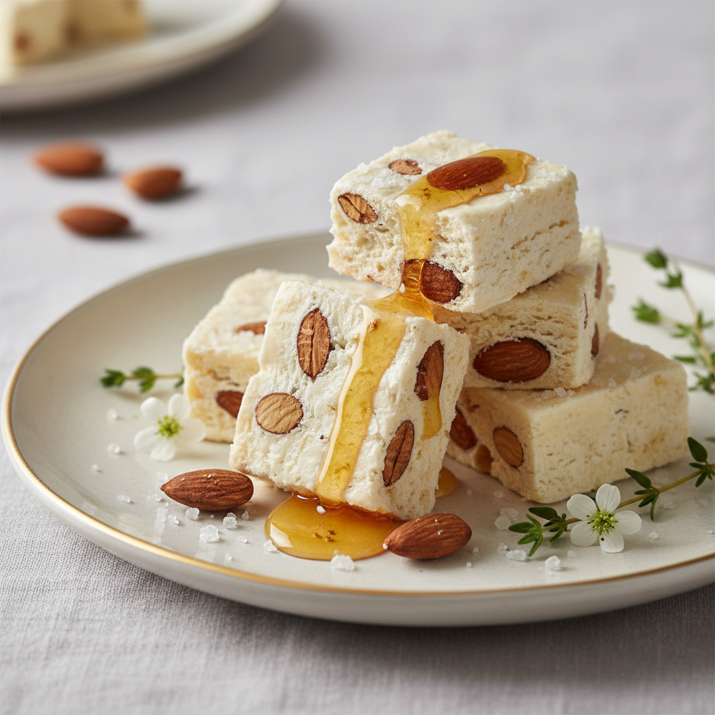 Photo de Recette du nougat blanc tendre aux amandes et miel