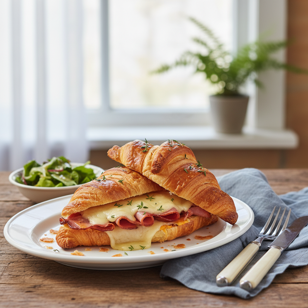Photo de Recette du croissant au jambon croustillant et fondant