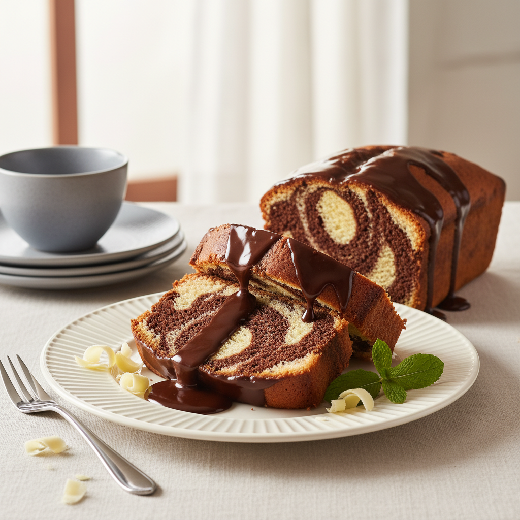Photo de Recette du cake marbré vanille chocolat fondant et graphique