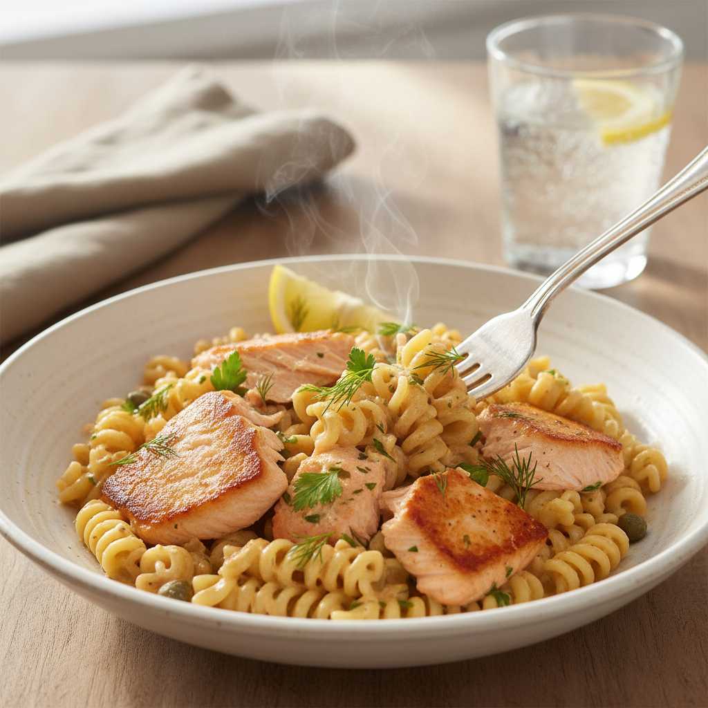 Photo de Recette des pâtes au saumon frais et crème onctueuse