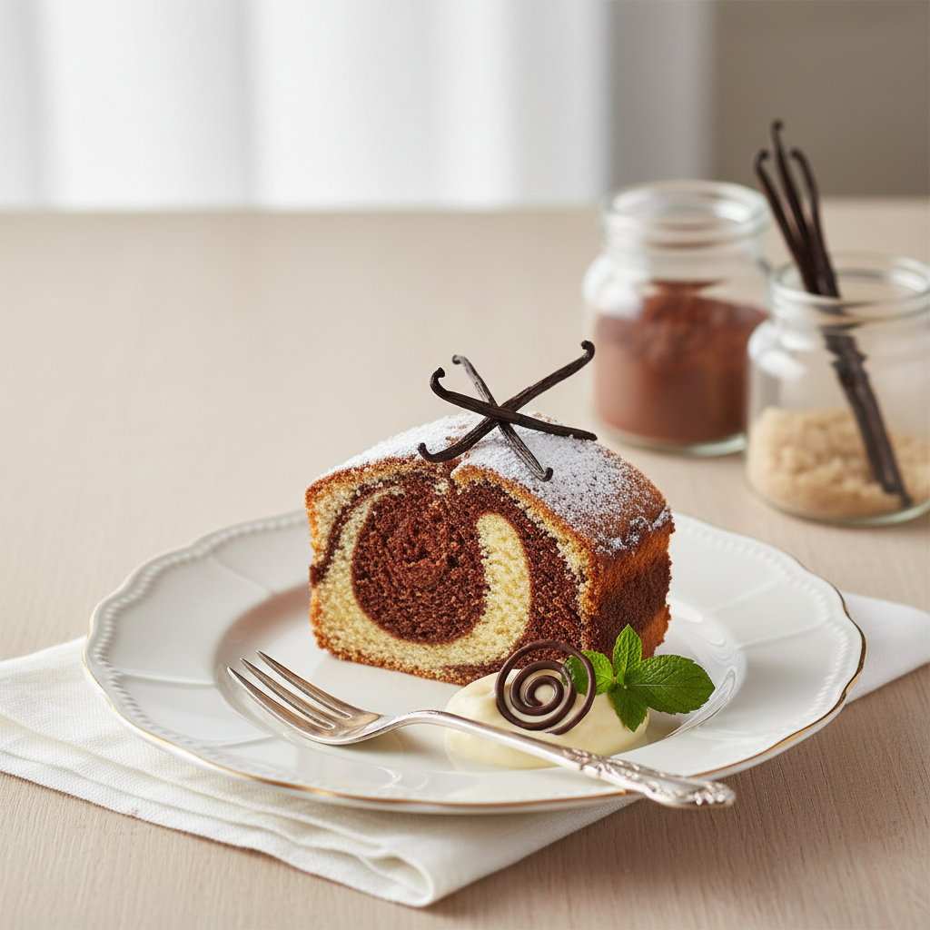 Photo de Recette du gâteau marbré d'antan au cacao et vanille