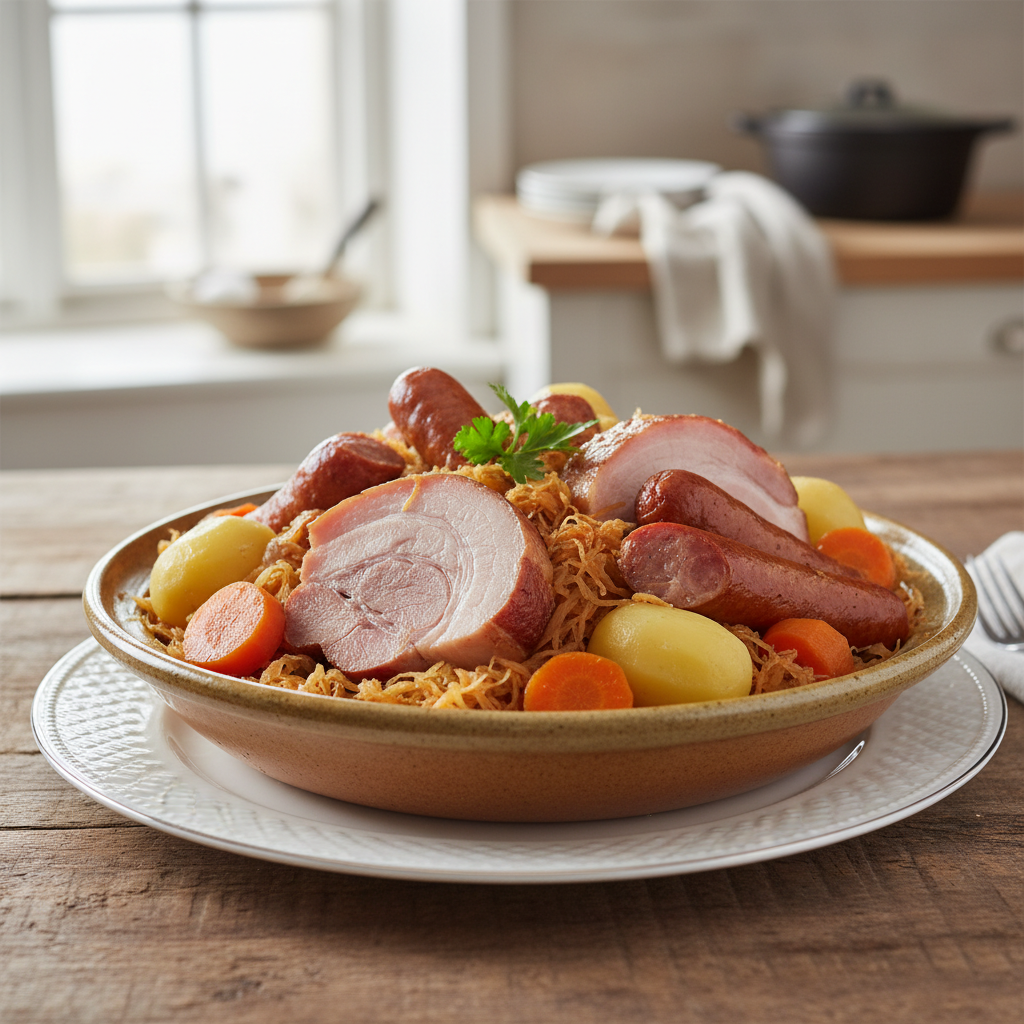 Photo de Recette de la choucroute garnie traditionnelle alsacienne