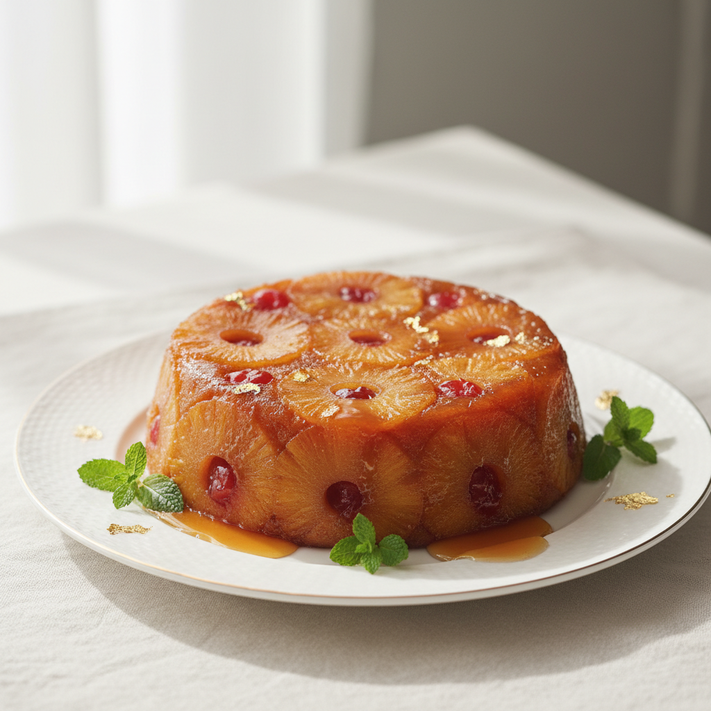 Photo de Recette de gâteau à l'ananas renversé et caramélisé