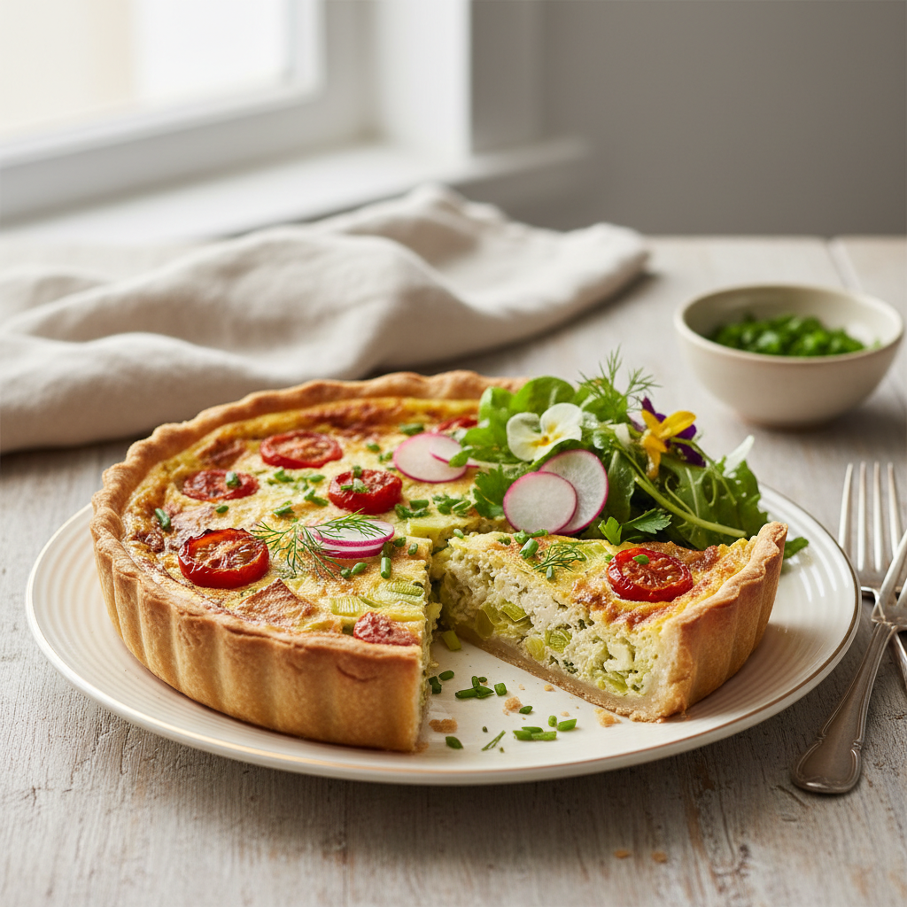 Photo de Recette de quiche aux poireaux et tofu soyeux fondante