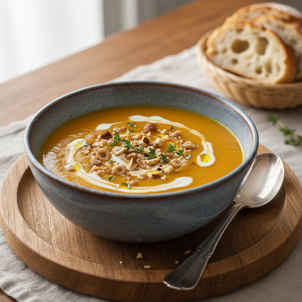 Photo de Recette de soupe au potimarron onctueuse aux éclats de noisettes
