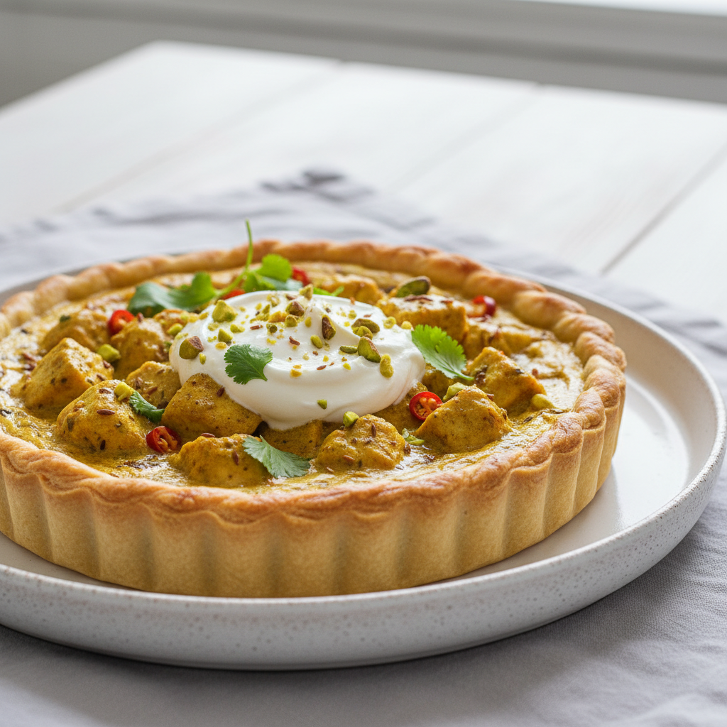 Photo de Recette de la tarte au poulet curry et crème fraîche fondante