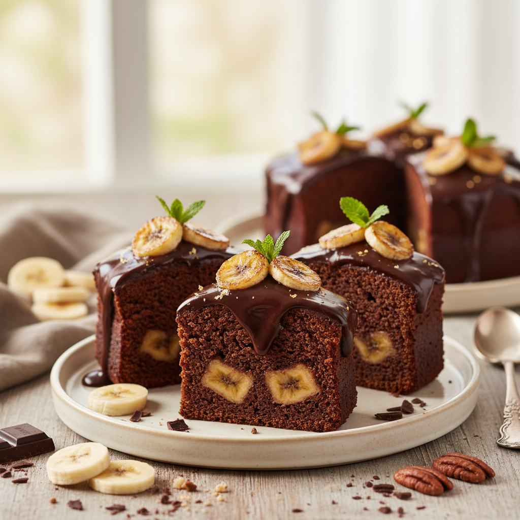 Photo de Recette de gâteau chocolat et banane irrésistiblement fondant