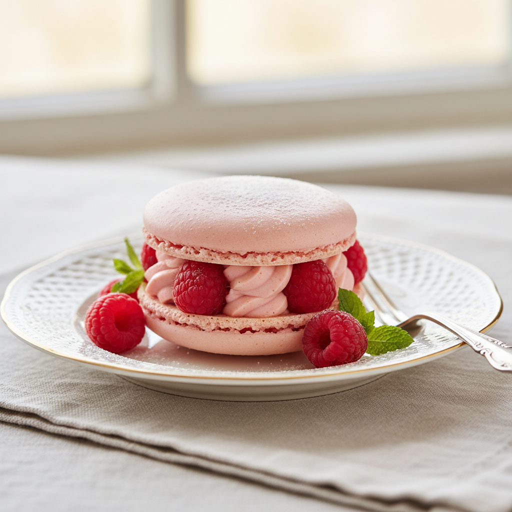 Photo de Recette d'un macaron à la framboise et ganache onctueuse