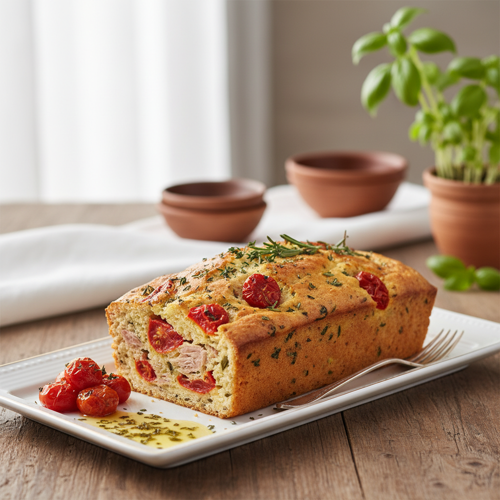 Photo de Recette de cake thon tomate et herbes de Provence savoureux