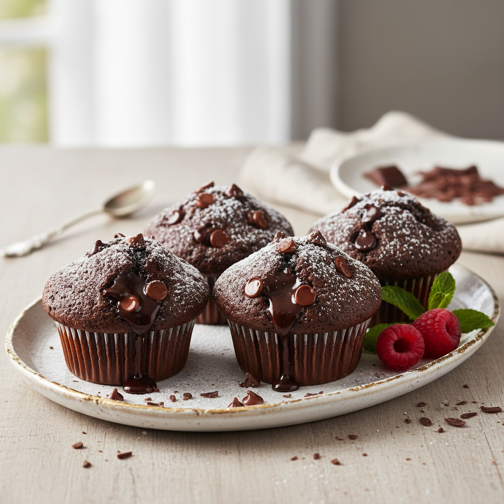 Photo de Recette de muffins au chocolat noir et pépites fondantes