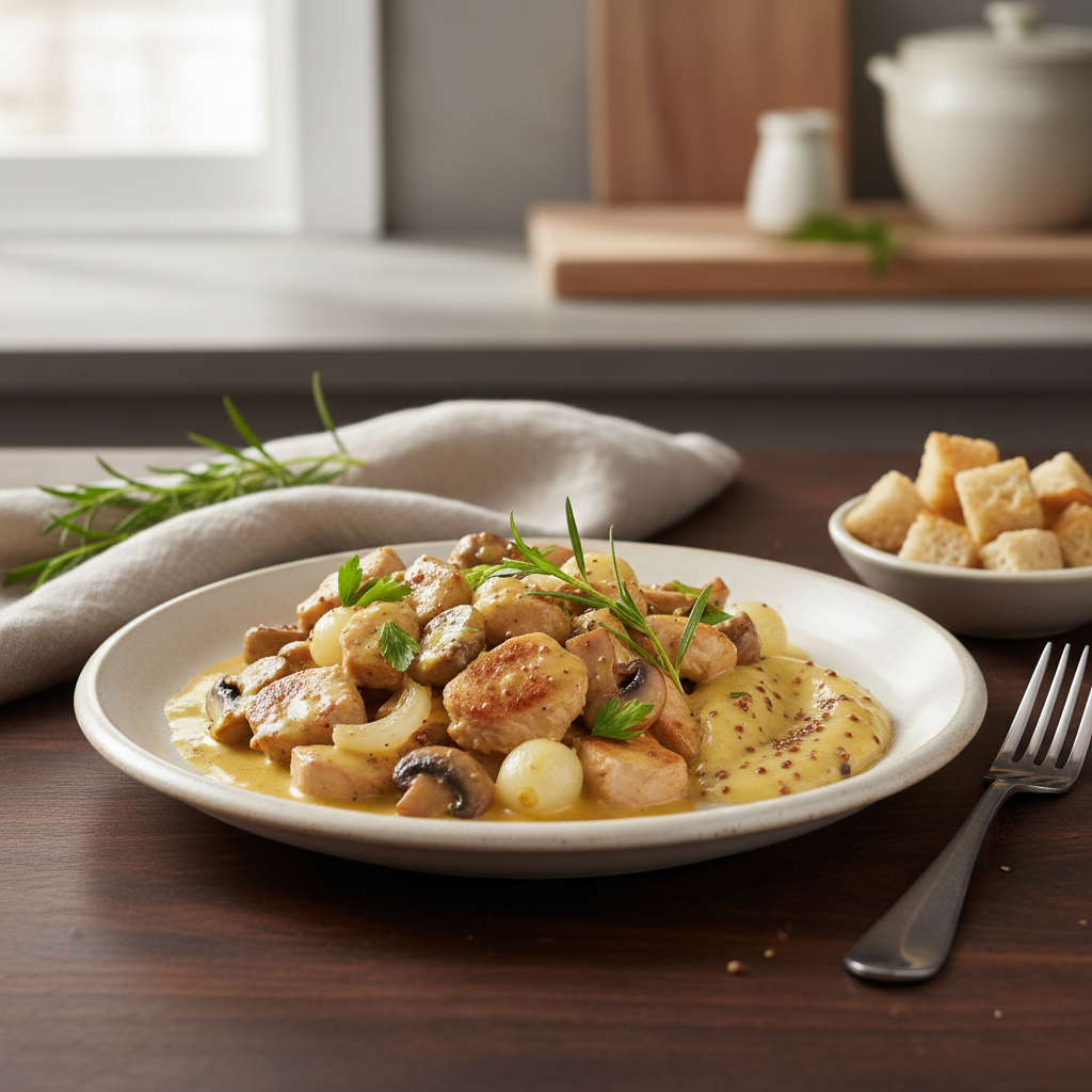 Photo de Recette de sauté de dinde onctueux à la crème et moutarde