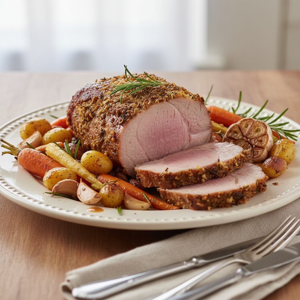 Photo de Recette de rôti de porc au four juteux au romarin