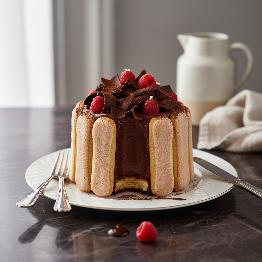 Photo de Recette de charlotte au chocolat noir façon pâtissière