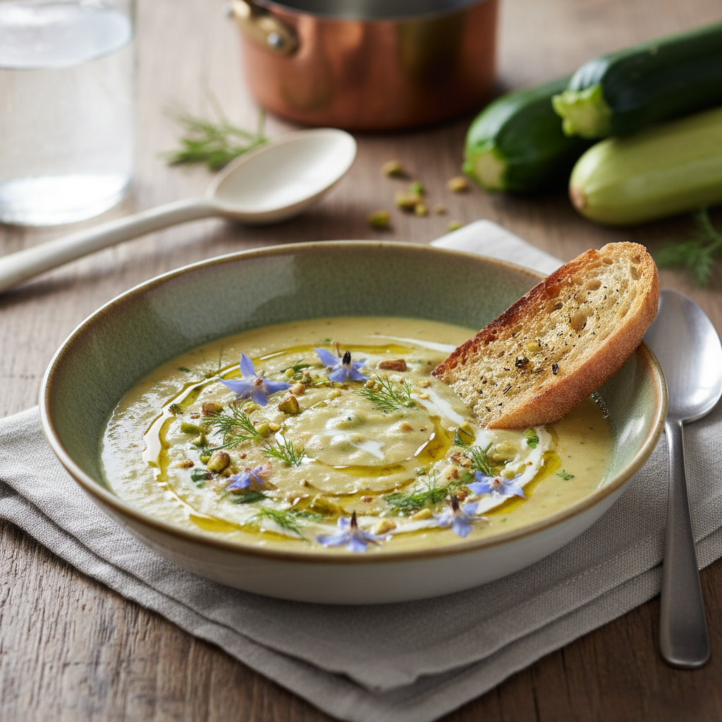 Photo de Recette de soupe de courgettes onctueuse et gourmande