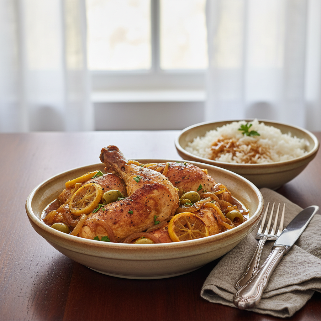 Photo de Recette du poulet yassa traditionnel au citron et oignons