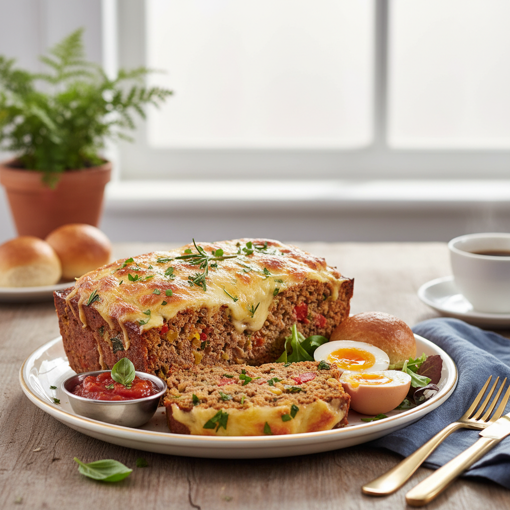 Photo de Recette de pain de viande gourmand au fromage et herbes