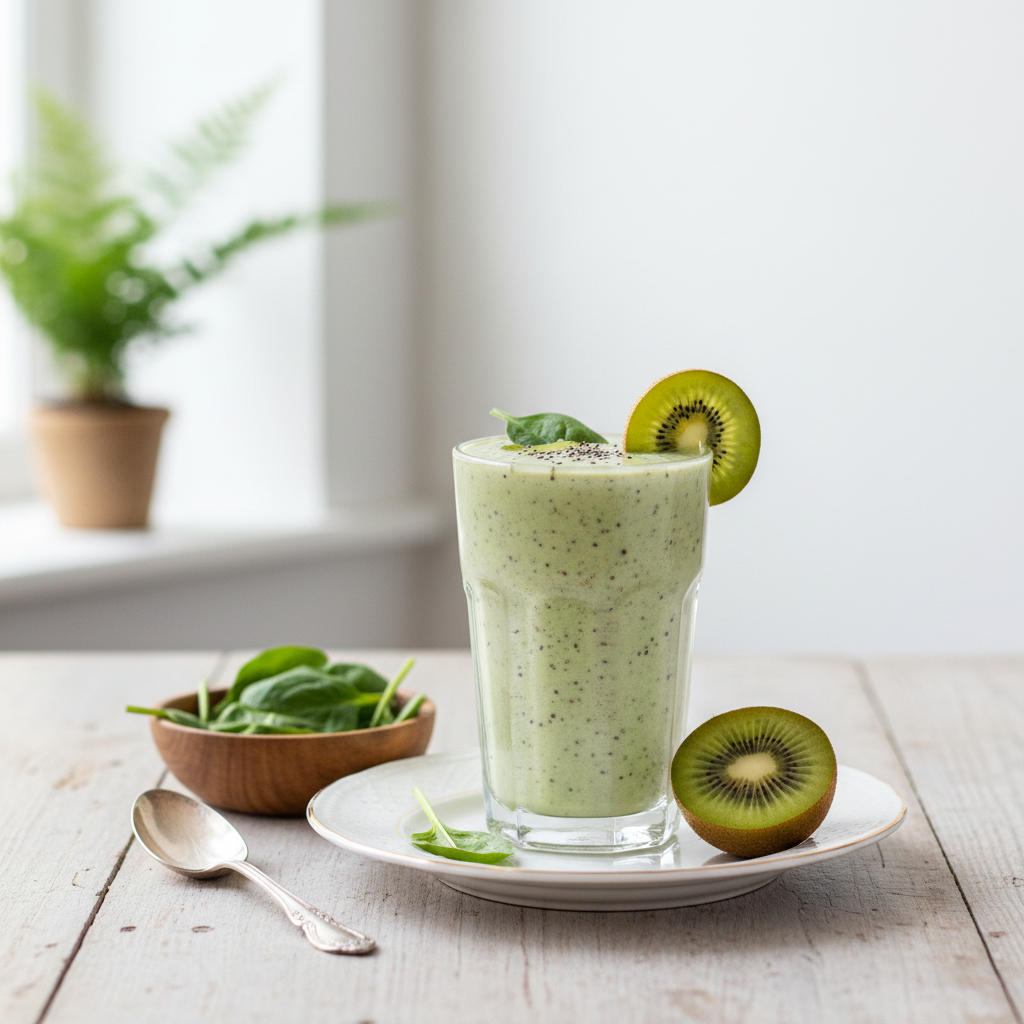 Photo de Recette de smoothie vert détox au kiwi et épinards
