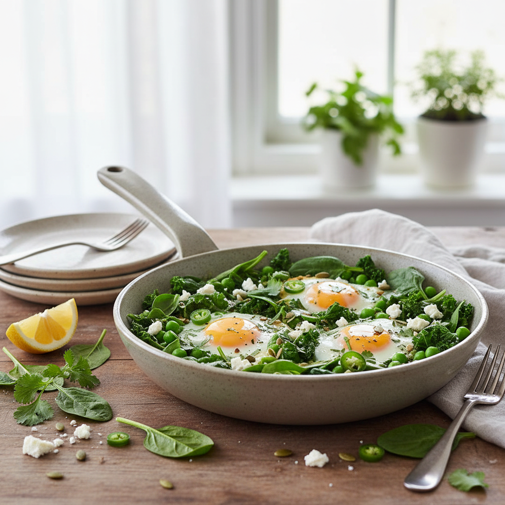 Photo de Recette de shakshuka verte aux épinards et feta